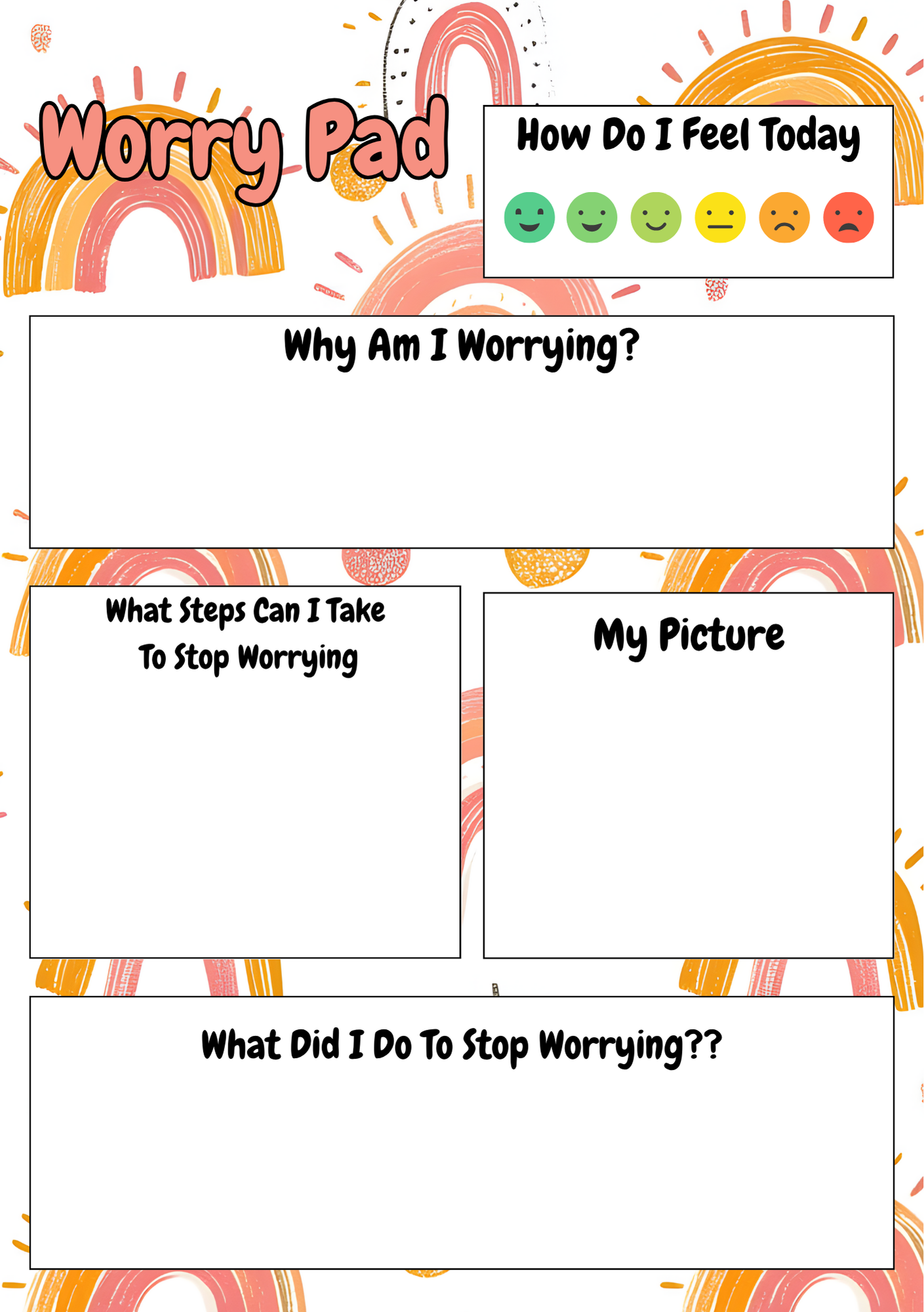 Worry Pad- Rainbow Design