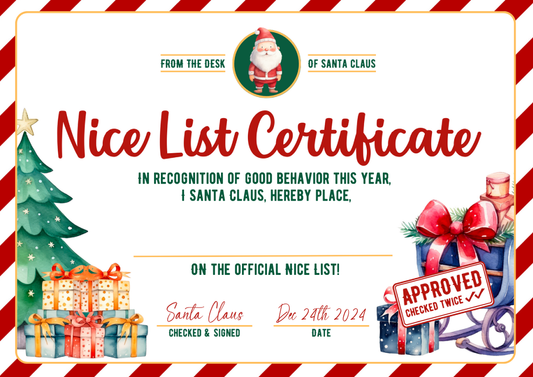 Nice List Certificate