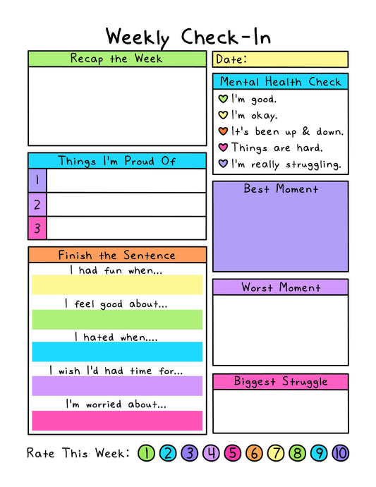 Teen Weekly Check In Planner