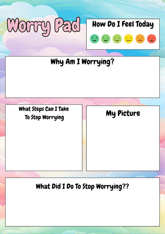 Worry Pad- Colourful Cloud Design