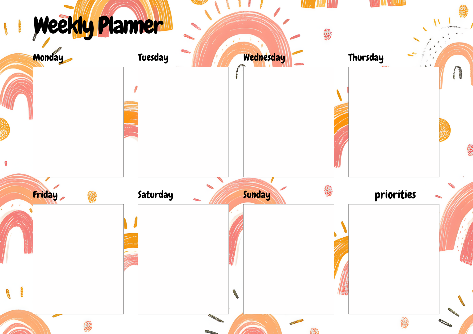 Weekly Planner- Rainbow Design
