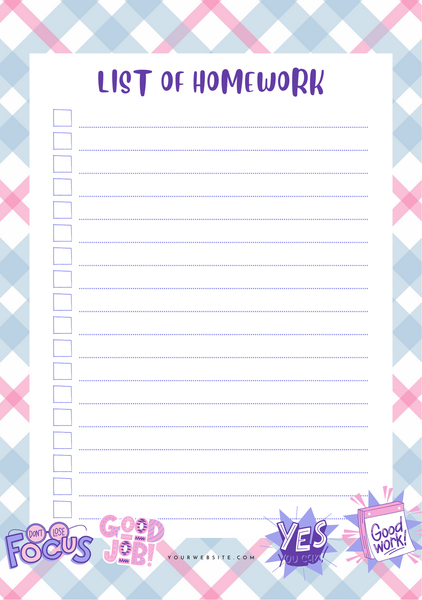 Homework Planner- Pink, Purple & Blue