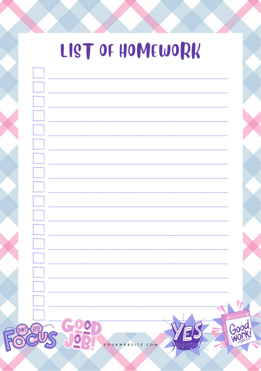 Homework Planner- Pink, Purple & Blue