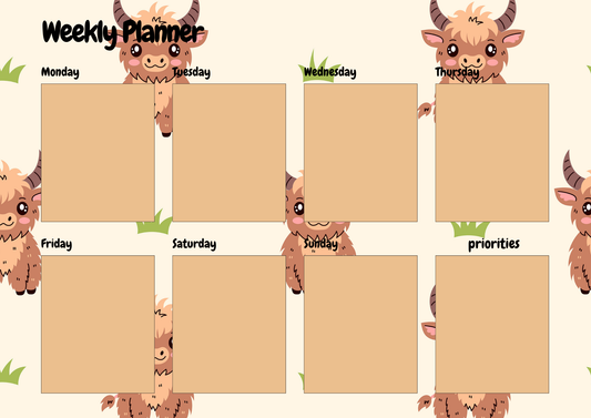 Weekly Planner- Highland Cow Design