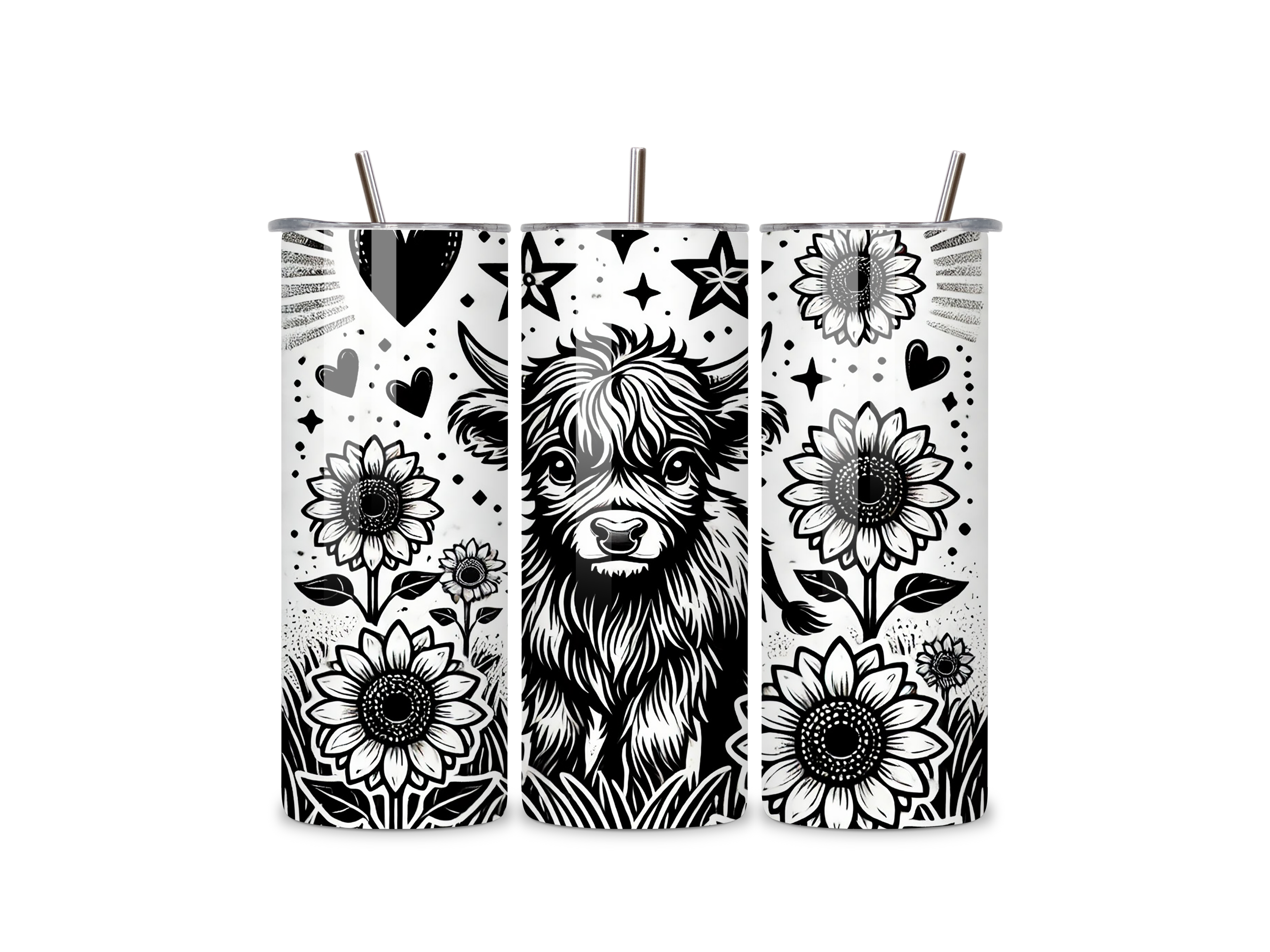 Highland Cow Black & White Tumbler