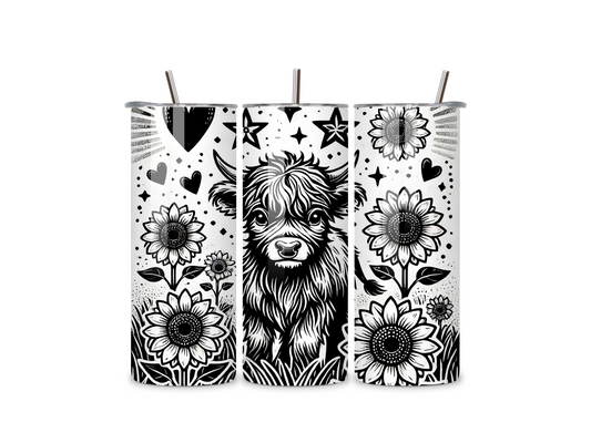 Highland Cow Black & White Tumbler