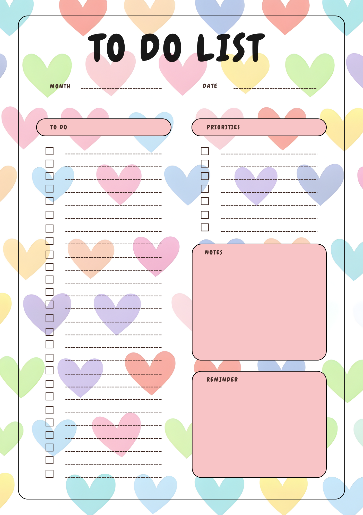 To-do List- Pastel Heart Design