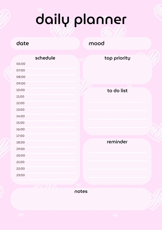 Daily Planner- Pink & White Hearts